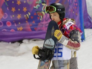 Shaun White of the U.S. reacts after the men's snowboard halfpipe final at the 2014 Sochi Winter Olympic Games, in Rosa Khutor February 11, 2014. Credit: Reuters/Mike Blake