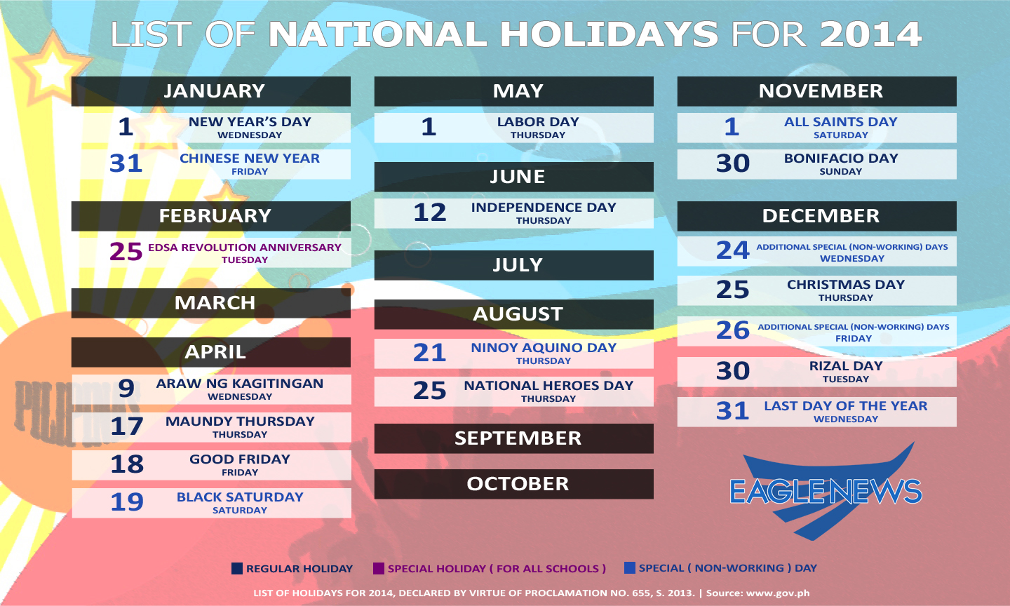 Infographic National Holidays For Year 2014