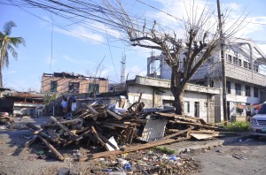 A typical scene in areas severely affected by supertyphoon Yolanda in Central Philippines.    Wooden houses and even some concrete structures were turned into rubble.  Photo taken in Ormoc City after the typhoon.  Eagle News Service