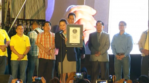 Guinness World Adjudicator Seyda Subasi Gemici declares that the Iglesia Ni Cristo had set a new world record for the most number of hunger relief packages distributed in eight hours, single venue.  The relief packs distributed on Saturday, February 22, 2014, reached 302,311.  (Eagle News Service)