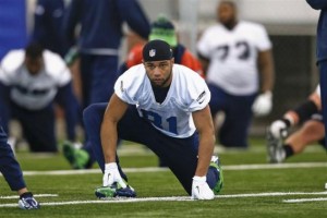 Seattle Seahawks wide receiver Golden Tate stretches at their NFL Super Bowl XLVIII football practice in East Rutherford, New Jersey, January 31, 2014. CREDIT: REUTERS/SHANNON STAPLETON