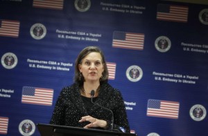 U.S. Assistant Secretary of State Victoria Nuland addresses a news conference at the U.S. embassy in Kiev February 7, 2014. CREDIT: REUTERS/GLEB GARANICH