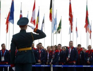 Members of the British Olympic Team attend a welcoming ceremony for the team in the Athletes Village, at the Olympic Park ahead of the 2014 Winter Olympic Games in Sochi February 6, 2014. REUTERS/Laszlo Balogh