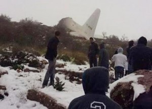 A crashed military plane is pictured in Oum El Bouaghi province, about 500km (311 miles) from the capital Algiers, February 11, 2014. Credit: Reuters/Stringer