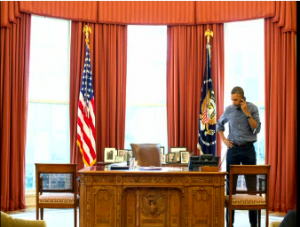 US President Barack Obama makes a phone call to Russian President Vladimir Putin and tells him that Russia committed a clear violation of Ukrainian sovereignty by sending forces into Crimea. (Courtesy Reuters)