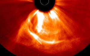 On July 22, 2012, a massive cloud of solar material erupted off the sun's right side, zooming out into space and passing one of NASA's twin Solar Terrestrial Relations Observatory, or STEREO, spacecraft along the way. Scientists clocked this giant cloud, known as a coronal mass ejection, or CME, as traveling over 1,800 miles per second as it left the sun. This was the fastest CME ever observed by STEREO, which since its launch in 2006 has helped make CME speed measurements much more precise. (Photo and caption from NASA)
