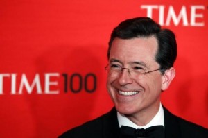 Comedian Stephen Colbert arrives to be honored at the Time 100 Gala in New York