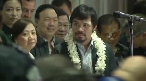 Filipino boxing legend Manny Pacquiao returns to the Philippines Friday, April 18, after reclaiming the WBO welterweight title from Timothy Bradley in Las Vegas, Nevada.  (Eagle News Service)