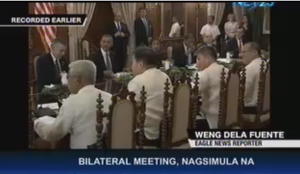 U.S. President Barack Obama and Philippine President Benigno Aquino III start their bilateral meeting in Malacanang. (Eagle News Service)