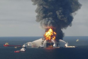 Fire boat response crews battle the blazing remnants of the offshore oil rig Deepwater Horizon, off Louisiana, in this April 21, 2010 file handout image. Credit: Reuters/U.S. Coast Guard/Files/Handout