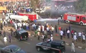 A blast at a bus depot on the outskirts of the Nigerian capital Abuja kills at least 35 people during rush hour on Monday morning. (Photo grabbed from Reuters video)