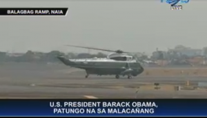 The United States' presidential helicopter with U.S. President Barack Obama on board.  The U.S. President's Air Force One landed at the Ninoy Aquino International Airport (NAIA) around 1:30 p.m. Monday, April 28, 2014 for the final leg of his four-nation Asian tour.