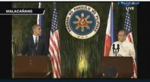 United States President Barack Obama and Philippine President Benigno Aquino III at the joint press conference in Malacanang on Monday afternoon, April 28, 2014. (Eagle News Service)