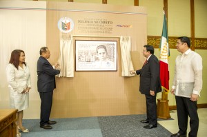 Iglesia Ni Cristo Executive Minister Eduardo V. Manalo and Philippine Postal Corporation Chairman Cesar N. Sarino, together with Postmaster General Ma. Josefina dela Cruz and INC General Secretary Radel G. Cortez, officially unveil the INC Centennial Commemorative Stamp which was launched on Saturday, May 10, 2014, on the occasion of the 128th birth anniversary of the INC’s first Executive Minister Bro. Felix Y. Manalo. (Photo courtesy INC Executive News)