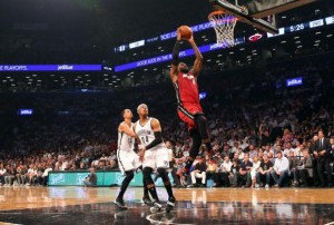 May 12, 2014; Brooklyn, NY, USA; Miami Heat forward LeBron James (6) drives up to the basket during the second quarter against the Brooklyn Nets in game four of the second round of the 2014 NBA Playoffs at Barclays Center. Anthony Gruppuso-USA TODAY Sports