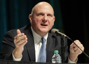 Microsoft Chief Executive Steve Ballmer answers questions at the company's annual shareholder meeting in Bellevue