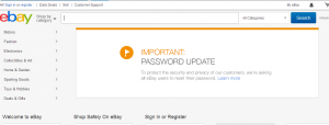 EBay customers are now asked to reset passwords after major hack.  Photo grabbed from eBay website.