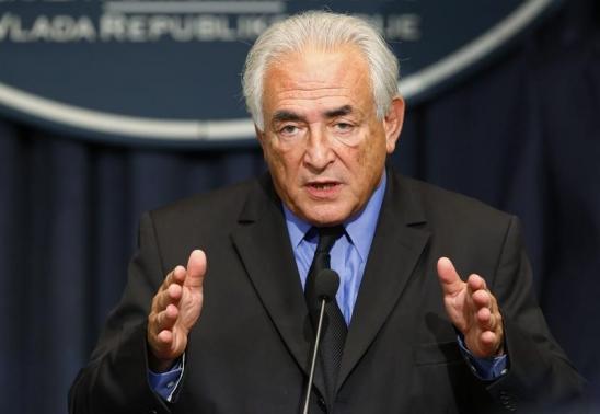 Former International Monetary Fund (IMF) chief Dominique Strauss-Kahn speaks during a news conference in the Serbian government building in Belgrade September 17, 2013.  CREDIT: REUTERS/MARKO DJURICA