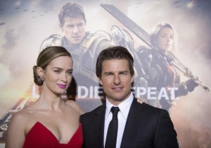 Cast members Emily Blunt and Tom Cruise arrive for the premiere of "Edge of Tomorrow" in New York
