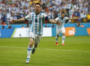 Argentina's Messi celebrates after scoring against Nigeria during their 2014 World Cup Group F soccer match at the Beira Rio stadium in Porto Alegre