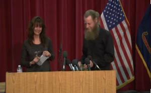 The parents of American prisoner of war Army Sergeant Bowe Bergdahl speak at a news conference in Idaho on Sunday, June 1.  They welcome the return of their son after five years of captivity in Afghanistan.  (Photo grabbed from Reuters video)