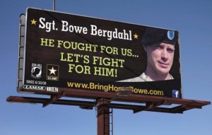 A billboard calling for the release of U.S. Army Sergeant Bowe Bergdahl, held for nearly five years by the Taliban after being captured in Afghanistan, is shown in this picture taken near Spokane, Washington on February 25, 2014. REUTERS/Jeff T. Green