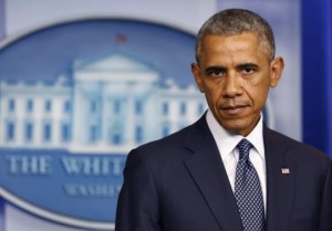 U.S. President Barack Obama pauses while he delivers remarks about Ukraine while in the press briefing room at the White House in Washington, July 16, 2014. Credit: Reuters/Larry Downing