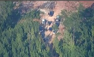 An aerial shot of the site in Alabama where the bodies of five children, aged two to eight, were found by policemen.  Their father confessed to killing them and led police to the scene, authorities said. (Photo grabbed from Reuters video/Courtesy Reuters)