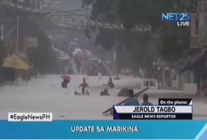 Barangay Tumana in Marikina is turned into a virtual waterworld Friday afternoon as tropical storm Mario's torrential rains wre felt in Luzon. Eagle News Service 