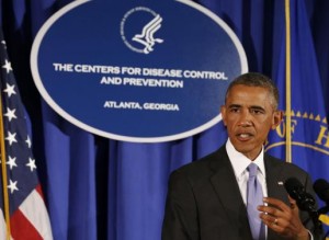 . U.S. President Barack Obama speaks at the Centers for Disease Control and Prevention in Atlanta, Georgia, September 16, 2014. CREDIT: REUTERS/LARRY DOWNING