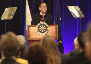 (PARIS, France) President Benigno S. Aquino III delivers his keynote speech during the business forum at the Intercontinental Paris Le Grand Hotel on Thursday (September 18). (Photo by Ryan Lim / Malacañang Photo Bureau)