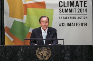 U.N. Secretary General Ban Ki-moon speaks during the Climate Summit at the U.N. headquarters in New York, September 23, 2014. REUTERS/Lucas Jackson