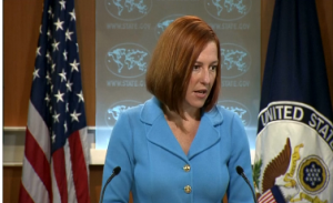 U.S. State Department Spokeswoman Jen Psaki said the U.S. State Department is "sickened" by a video that purports to show the beheading of U.S. journalist Steven Sotloff, adding that the intelligence community is working to authenticate the video, (Courtesy Reuters/ photo grabbed from Reuters video)