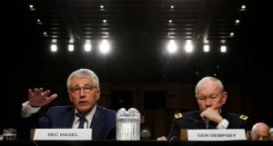 U.S. Secretary of Defense Chuck Hagel (L) and Chairman of the Joint Chiefs of Staff Gen. Martin Dempsey testify during the Senate Armed Services Committee hearing on U.S. policy toward Iraq and Syria and the threat posed by the Islamic State on Capitol Hill in Washington September 16, 2014. Credit: Reuters/Kevin Lamarque