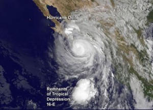 A satellite image shows Hurricane Odile near the western coast of Mexico in this image taken at 9:45 a.m. EDT on September 15, 2014. Credit: Reuters/NASA/NOAA GOES Project/Handout