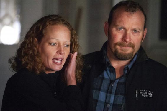Nurse Kaci Hickox (L) and her boyfriend Ted Wilbur address the media during an informal meeting with the news media outside their home in Fort Kent, Maine October 29, 2014. Credit: Reuters/Ashley L. Conti/Bdn