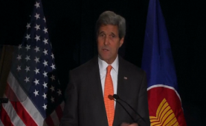 U.S. Secretary of State John Kerry emphasizes the importance of investing in Southeast Asia at the U.S.-ASEAN Business Council 30th Anniversary Gala reception at the Four Seasons Hotel in Washington. (Photo grabbed from Reuters video/Courtesy Reuters)