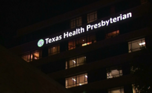 Exterior of the Texs Health Presbyterian Hospital where the first confirmed Ebola case in the U.S is being treated.  (Photo grabbed from Reuters video/Courtesy Reuters)