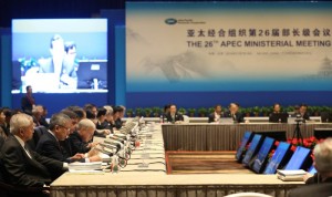 Foreign Affairs Secretary Albert del Rosario and Trade and Industry Secretary Gregory Domingo participate in the 26th APEC Ministerial Meeting at the China National Convention Center in Beijing, People’s Republic of China on Friday (November 07). (Photo by Ryan Lim / Malacañang Photo Bureau)