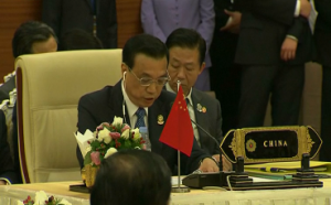 China's prime minister proposes a friendship treaty with Southeast Asian countries and offers loans as the 25th ASEAN summit draws to a close in Myanmar. (Photo grabbed from Reuters video/Courtesy Reuters)