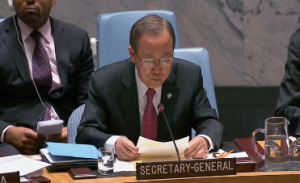 U.N. Secretary-General Ban Ki-moon condemns a deadly Taliban attack on a Pakistan school as "an act of horror and rank cowardice to attack defenseless children while they learn." (Photo grabbed from Reuters video)