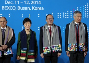 (BUSAN, South Korea) President Benigno S. Aquino joins other leaders of ASEAN Member States (AMS) for the Leaders Group Photo during the 25th ASEAN-Republic of Korea Commemorative Summit 2014 at the Convention Hall of the Busan Exhibition and Convention Center on Friday (December 12). Also in photo are Republic of the Union of Myanmar President U Thein Sein, Korean President Park Geun-Hye and Republic of Singapore Prime Minister Lee Hsien Loong. (Photo by Ryan Lim / Malacañang Photo Bureau)