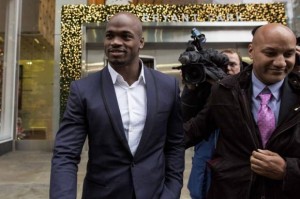 Suspended Minnesota Vikings running back Peterson exits following his in hearing against the NFL over his punishment for child abuse New York