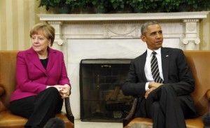 President Obama meets with German Chancellor Angela Merkel to discuss the crisis in Ukraine at the White House, February 9, 2015. CREDIT: REUTERS/KEVIN LAMARQUE