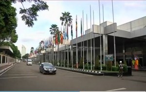 Security is tight at Jakarta Convention Center as leaders from Asia and Africa prepare for a meeting. (Photo grabbed from Reuters video/Courtesy Reuters)
