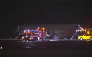 Twenty three people are injured after Asiana aircraft runs off runaway at Hiroshima airport. (Photo grabbed from Reuters/TBS)