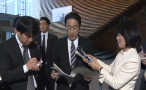 Japan's Foreign Minister Fumio Kishida says its latest diplomatic paper which expresses deep remorse over World War Two is a reflection of the last 70 years,  (Photo grabbed from TV Tokyo video/  Courtesy TV Tokyo/ Reuters)