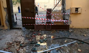 A bomb explodes at the gate of the Moroccan embassy in the Libyan capital Tripoli, causing some damage but hurting nobody. (Photo grabbed from Reuters video/ Courtesy Reuters)