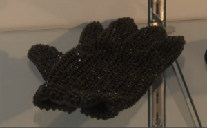 "Michael Jackson wore this black glove on the History teaser video. It was made and designed by Tompkins and Bush."