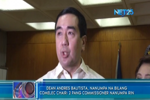 Former Presidential Commission on Good Government (PCGG) chair Atty. Andres Bautista is appointed as the new chair of the Commission on Elections (COMELEC).